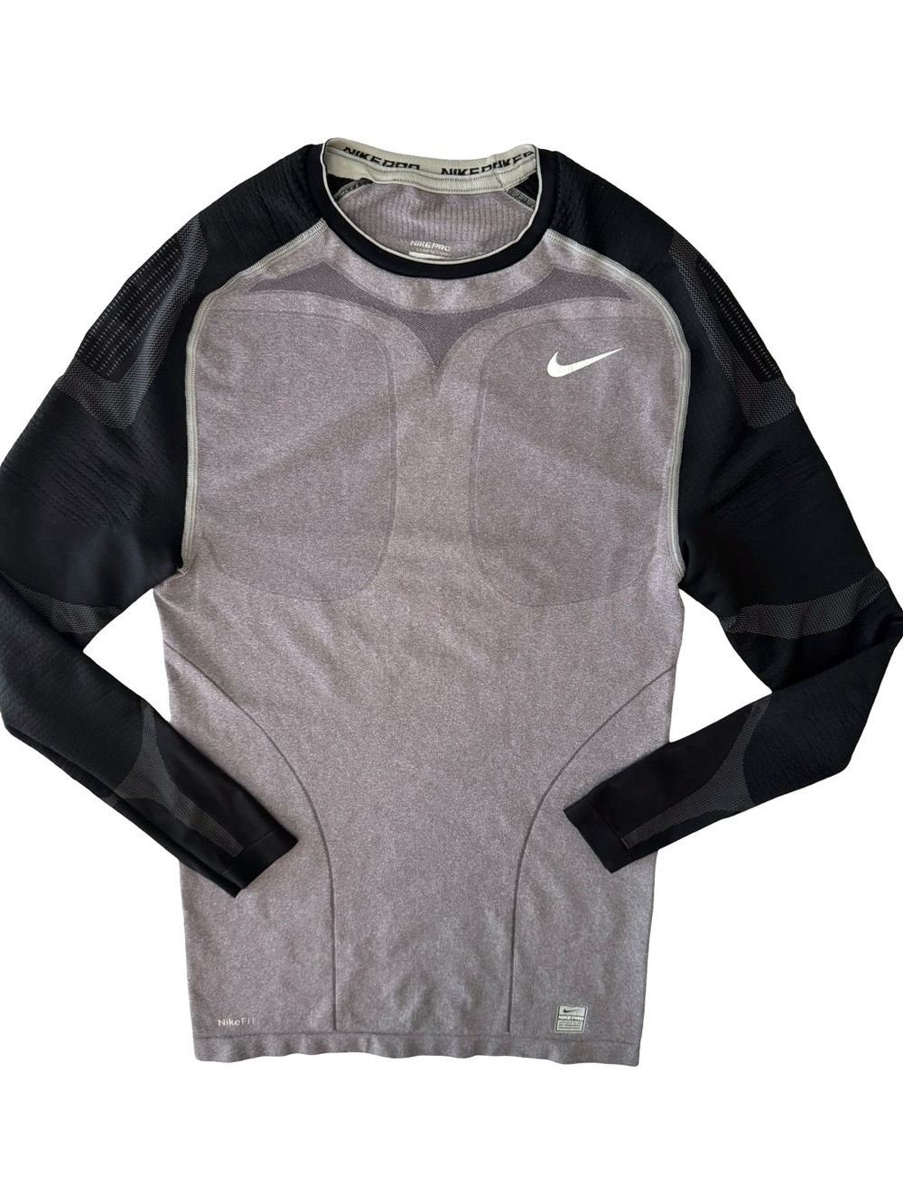 Nike Pro Combat MLB Men's L Gray Black Long Sleeve Compression Baseball Shirt